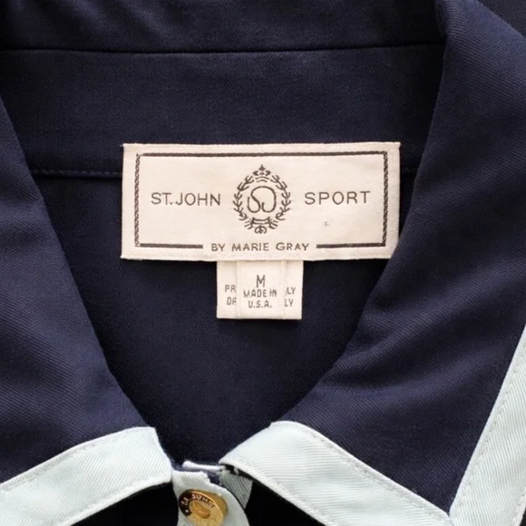 St. John Sport Navy Cotton Jacket & Pants Set Gold Buttons Trim Size M / 10 USA - Picture 9 of 12